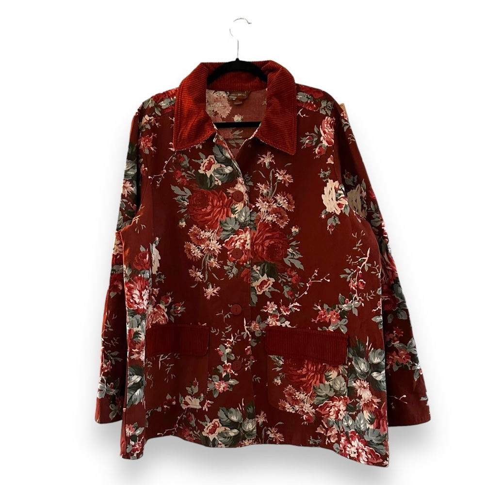 April Cornell Women’s Floral Cottage Core Jacket Corduroy Trim XXL